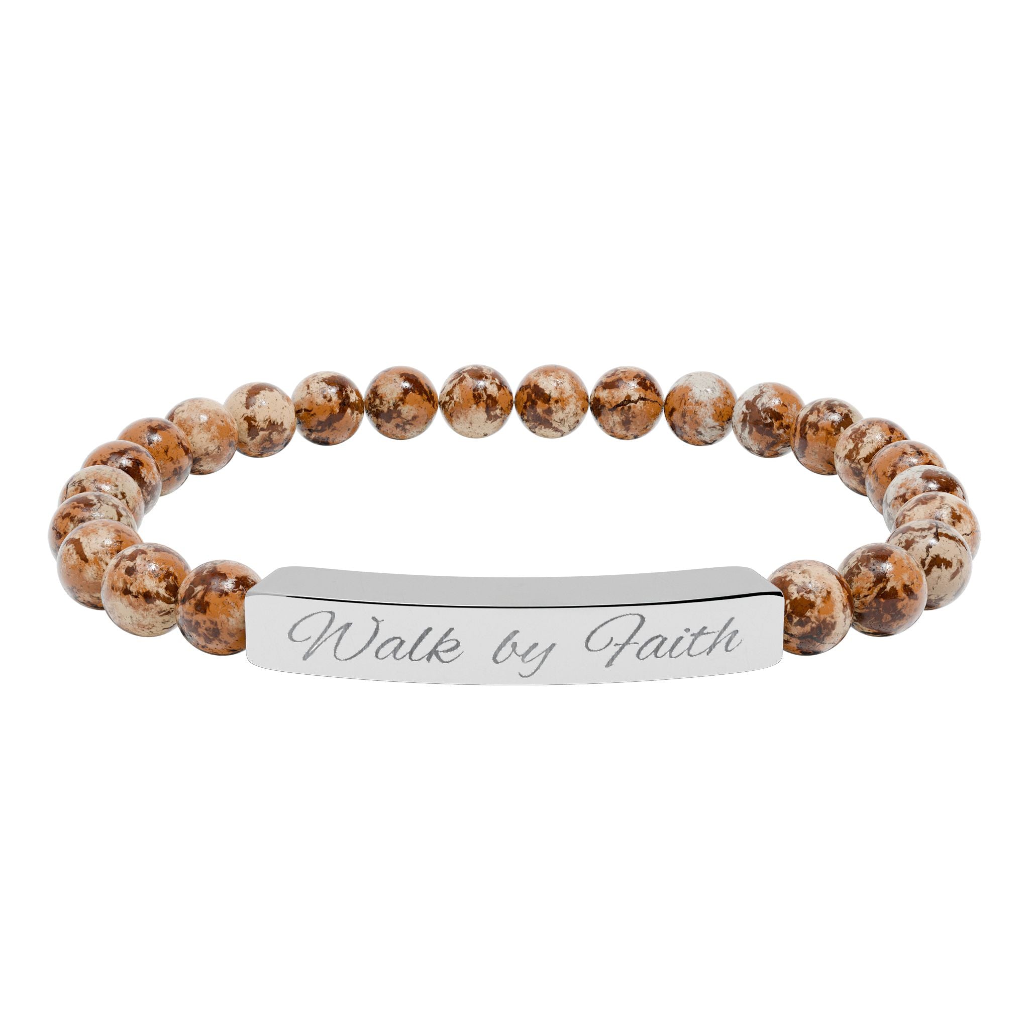 Natural Stone Stretch Bar Bracelet - "Walk by Faith" (Engraving)