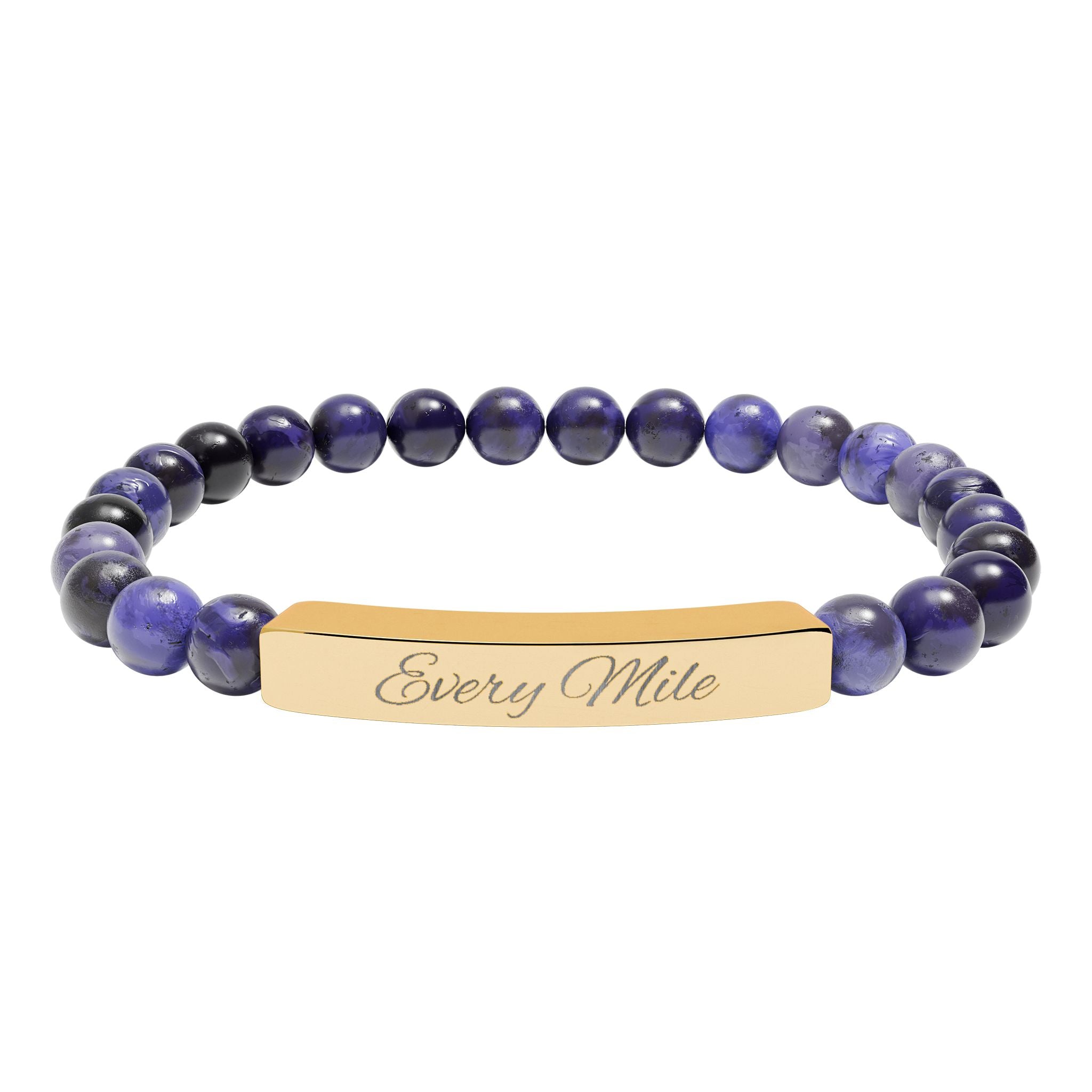Natural Stone Stretch Bar Bracelet "Every Mile" (Engraving)