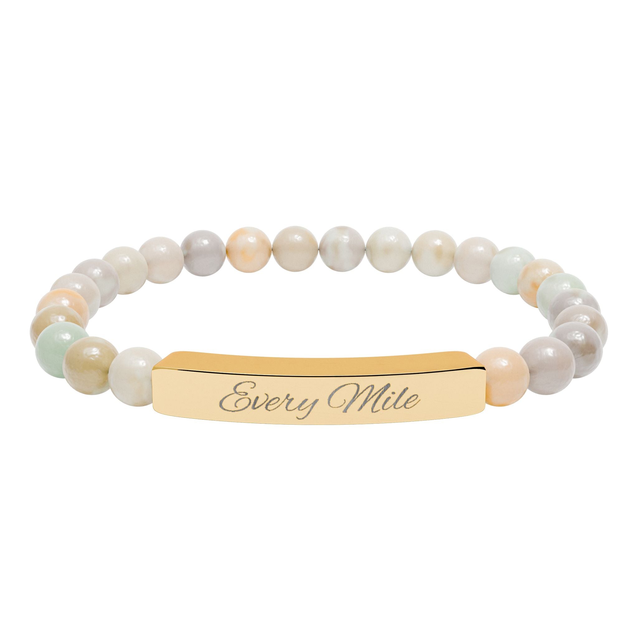 Natural Stone Stretch Bar Bracelet "Every Mile" (Engraving)