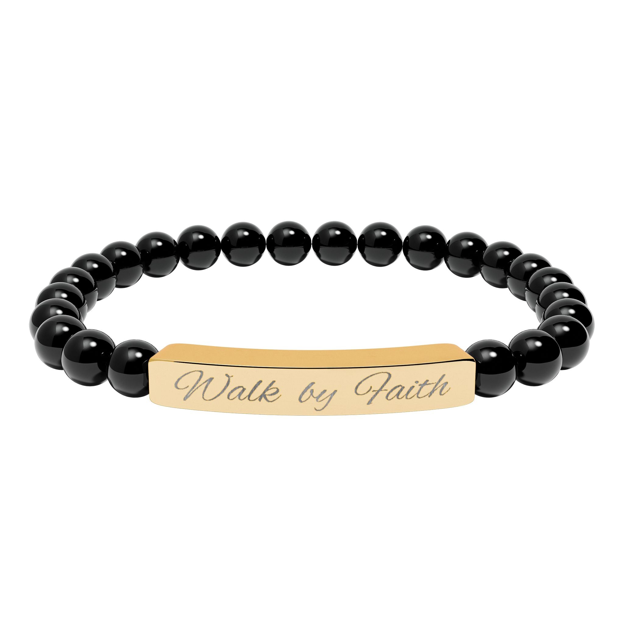 Natural Stone Stretch Bar Bracelet - "Walk by Faith" (Engraving)