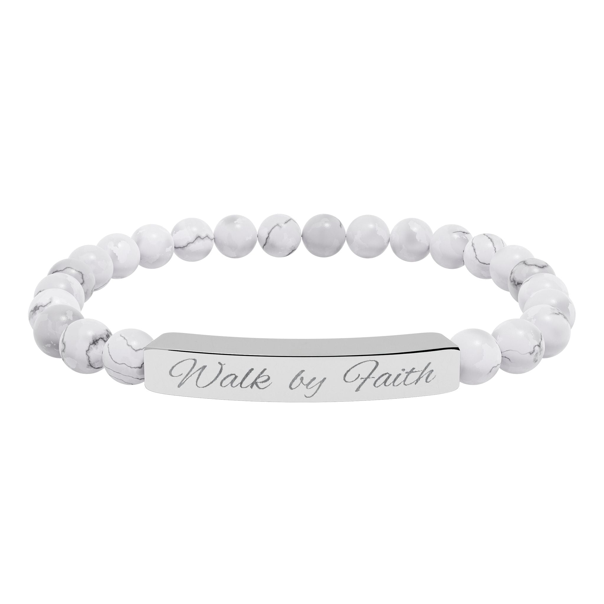 Natural Stone Stretch Bar Bracelet - "Walk by Faith" (Engraving)