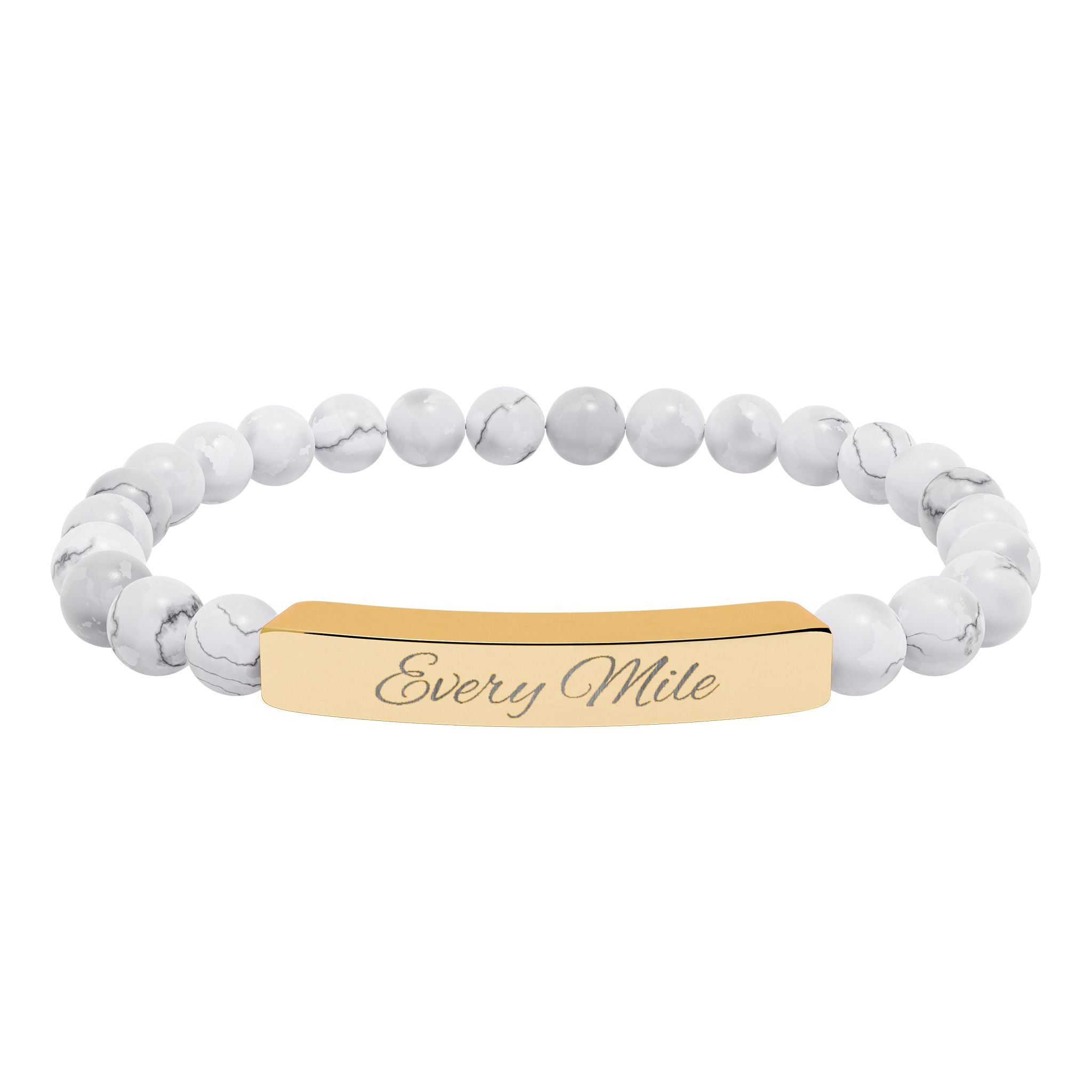 Natural Stone Stretch Bar Bracelet "Every Mile" (Engraving)