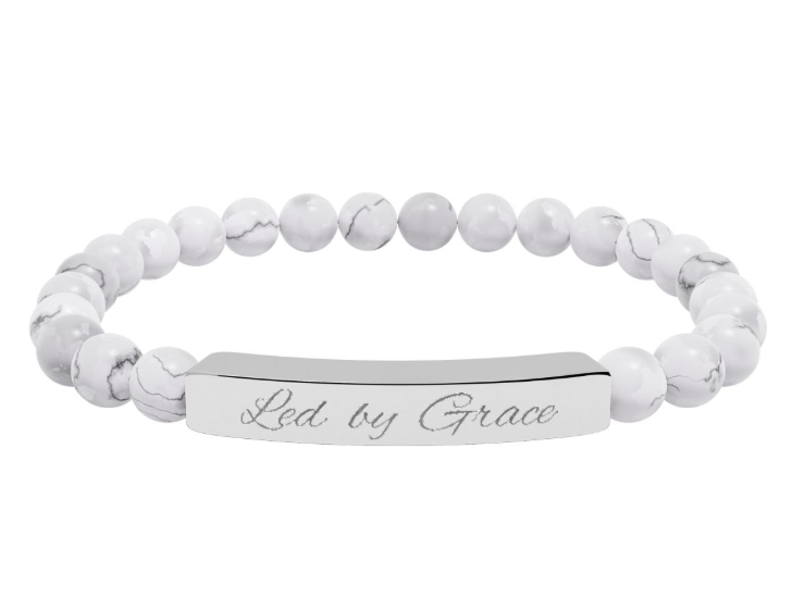 Natural Stone Strech Bar Bracelet - "Led by Grace" (Engraving)